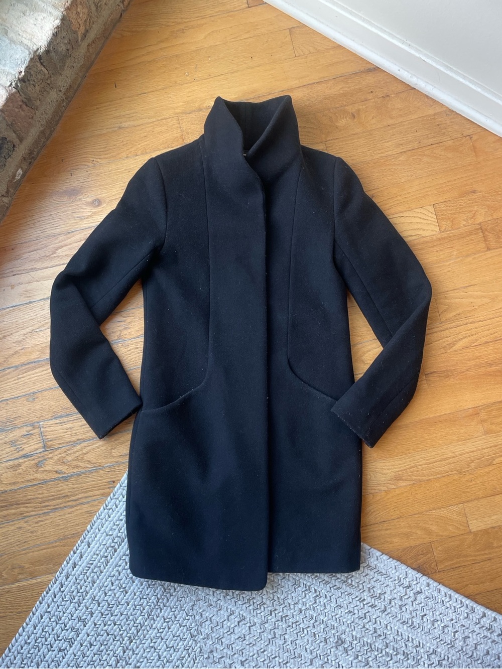 Aritzia Wilfred Black Funnel Neck Wool Coat